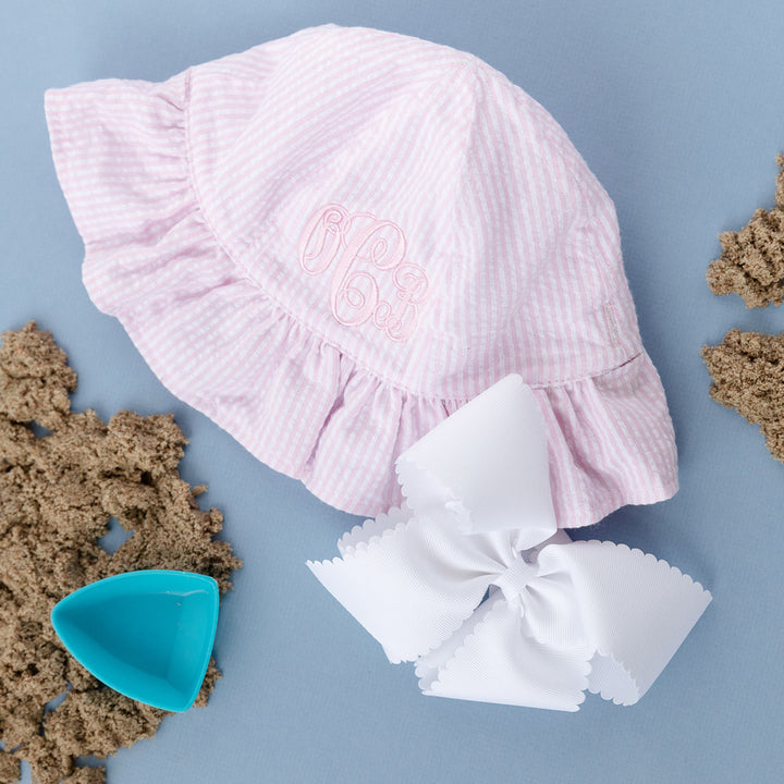 Baby Girl Toddler Seersucker Sun Hat - 2 Colors - Add A Bow