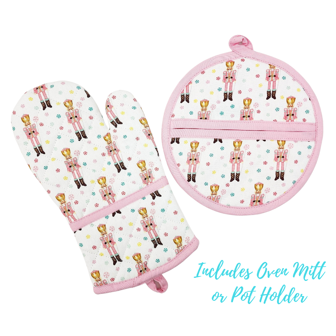 Nutcracker Christmas Matching Monogrammed Apron Gift Set - Oven Mitt & Pot Holder