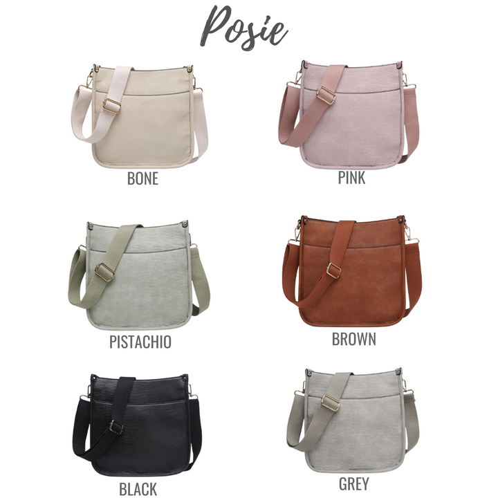 Vegan Leather Small Crossbody Purse With Guitar Strap - Monogrammable Purse - Posie - 6 Colors