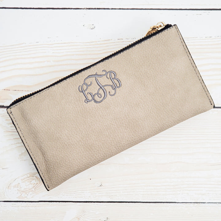 Monogrammed Vegan Leather Wallet with Wristlet Strap - 14 Colors