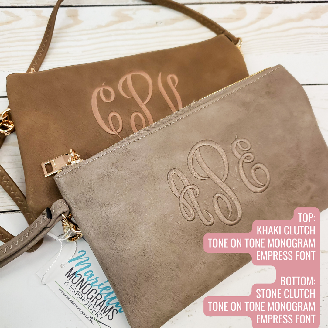 Monogrammed Vegan Leather Clutch 3 Compartment Crossbody Purse Bridesmaid Gift 30 Colors New Gray