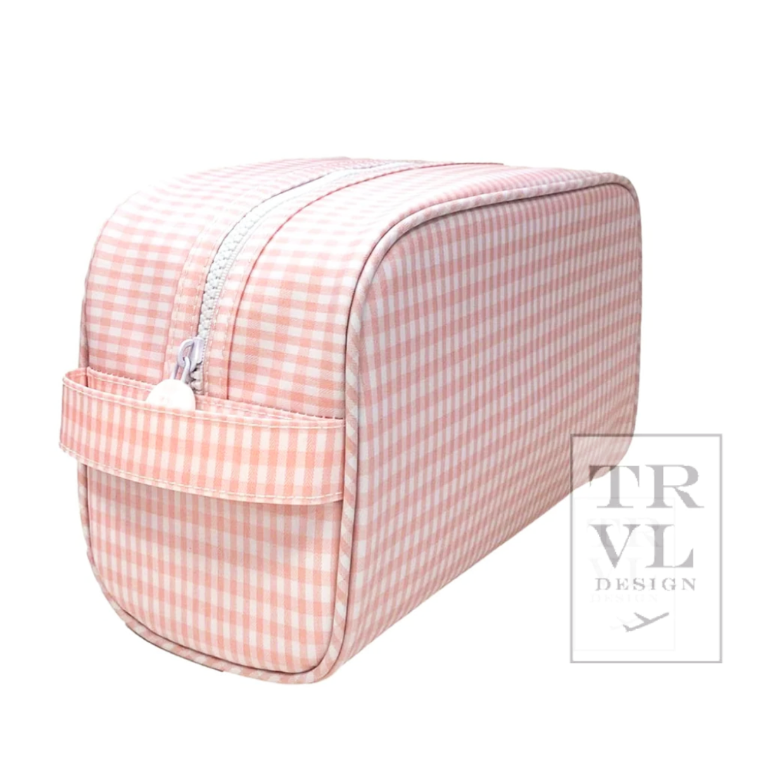 TRVL Design - Stowaway Zip Bag - Makeup Bag - Baby Gift - Taffy Coral Peach Gingham
