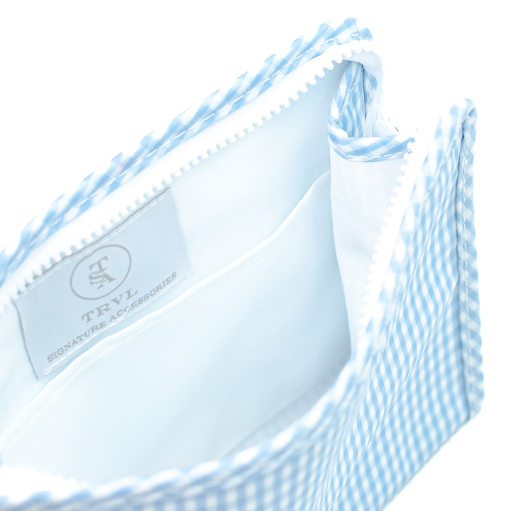 Medium Roadie by TRVL Design - Monogrammed Diaper Bag Organizer - Zippered Pouch - Mist Light Blue Gingham