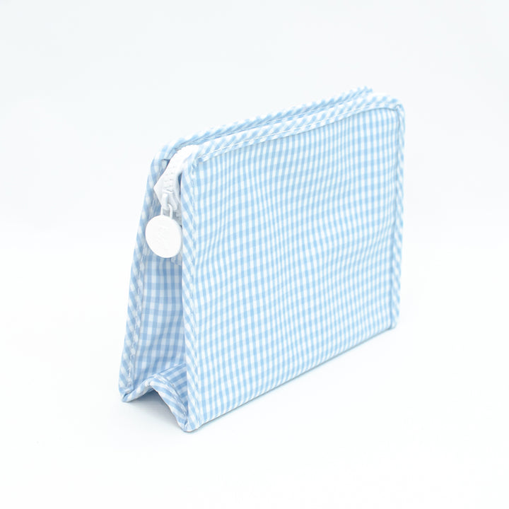 Medium Roadie by TRVL Design - Monogrammed Diaper Bag Organizer - Zippered Pouch - Mist Light Blue Gingham