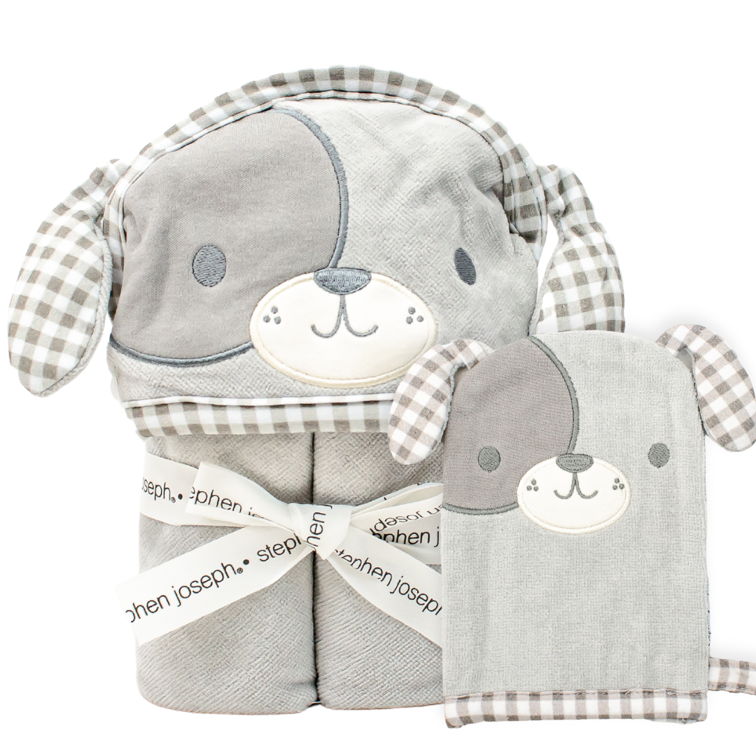 Gray Puppy Stephen Joseph Personalized Hooded Towel Set for Baby and Toddler