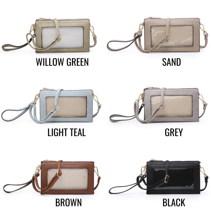 Monogrammed Vegan Leather Cell Phone Window Clutch 3 Compartment Crossbody Purse Bridesmaid Gift - 6 Colors