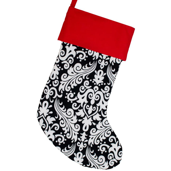 Handmade Large Christmas Stocking -- Black and Pink Damask -- Embroidered Stocking Option Available