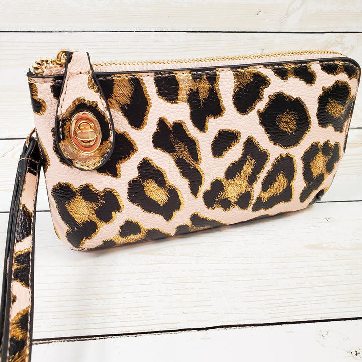 Leopard Print Clutch Monogrammed Vegan Leather Clutch with Twist Lock Crossbody Purse Bridesmaid Gift - Black and Gold