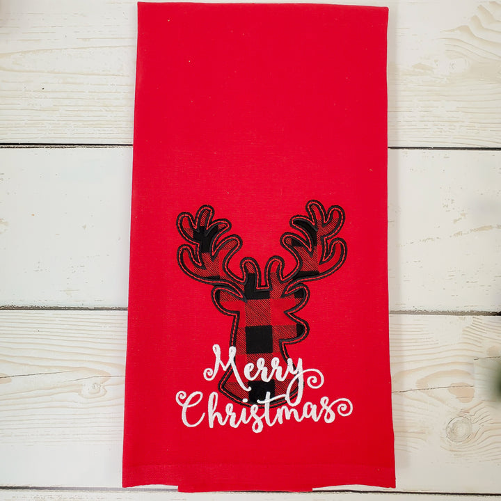 Reindeer Applique Kitchen Towel - Christmas - Farmhouse Decor