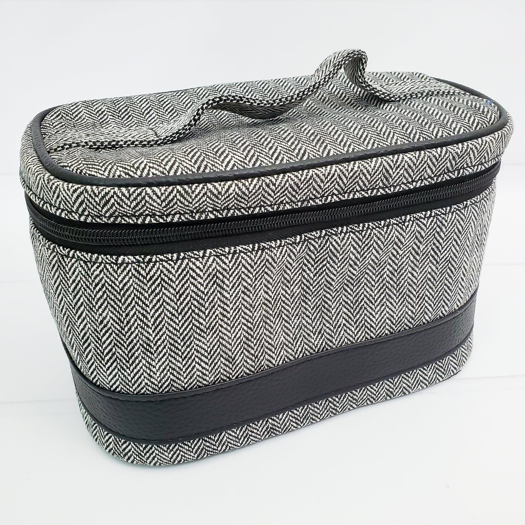 Canvas Train Case Cosmetic Travel Bag - Herringbone