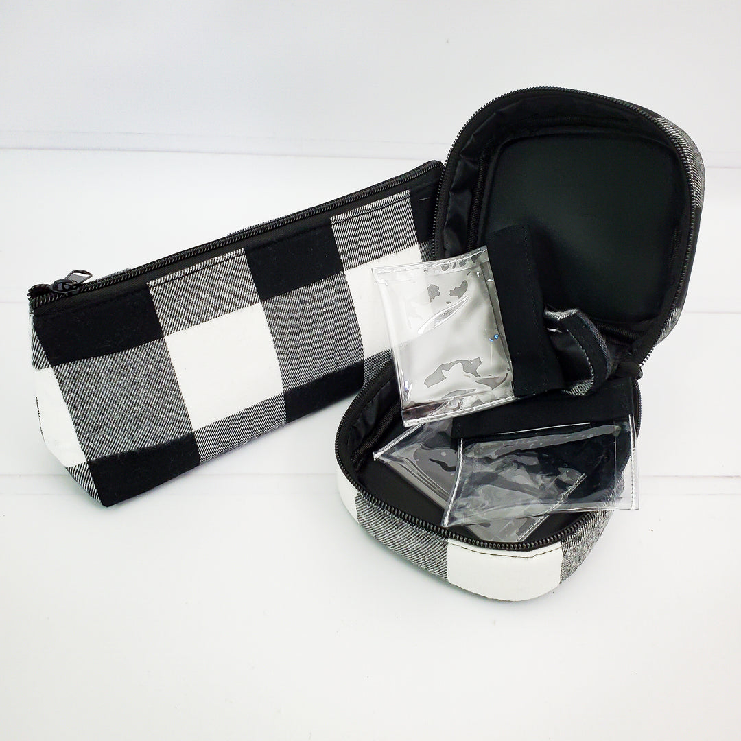 Black and White Buffalo Check Grab N Go Pouch Makeup Bag Travel Accessory