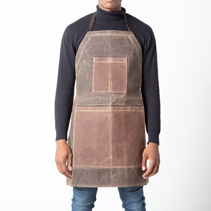 Waxed Canvas BBQ Apron and Lighter Gift Set - Father's Day Gift - Gift for Men - Navy Blue Khaki Brown - 2 Colors