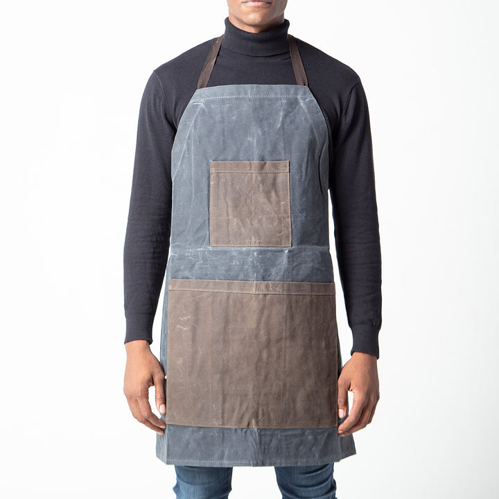 Waxed Canvas BBQ Apron and Lighter Gift Set - Father's Day Gift - Gift for Men - Navy Blue Khaki Brown - 2 Colors