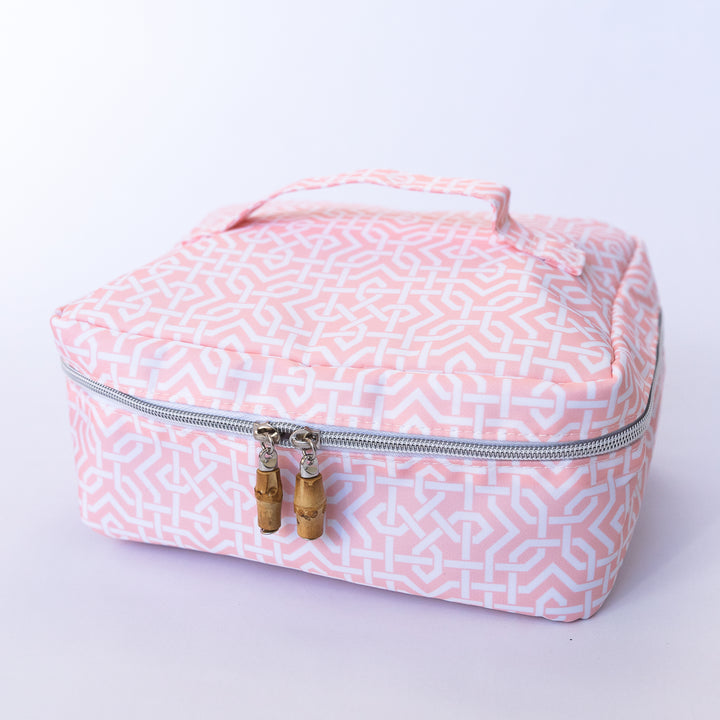 Monogrammed Travel Case - Cosmetic Bag - TRVL Design - On The Case - Lattice Blush or Floral Mist