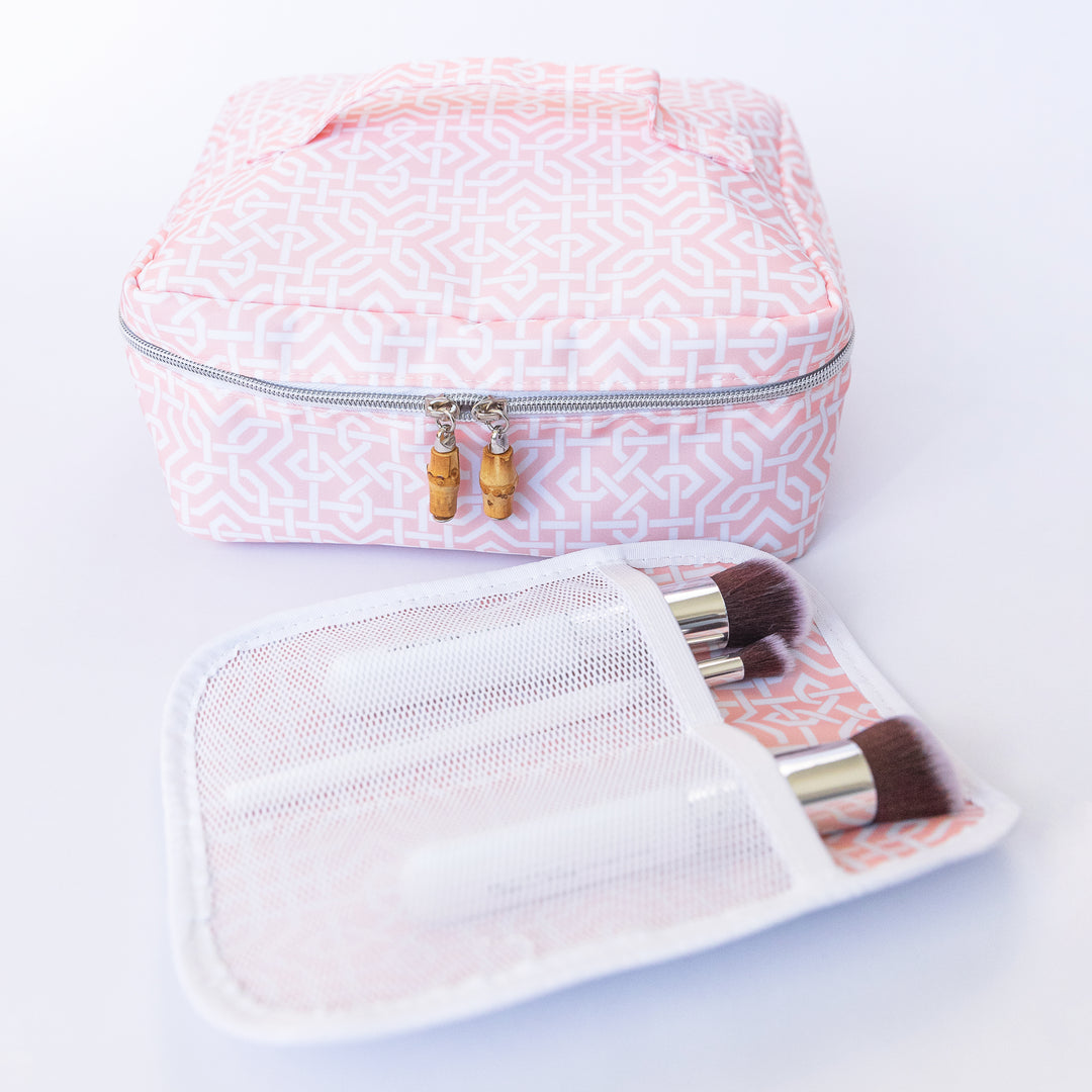 Monogrammed Travel Case - Cosmetic Bag - TRVL Design - On The Case - Lattice Blush or Floral Mist