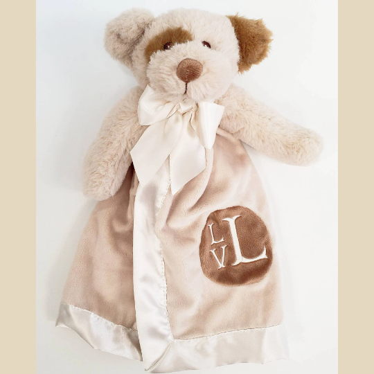 Brown Puppy Dog Monogrammed Baby Gift - Bearington Snugglers