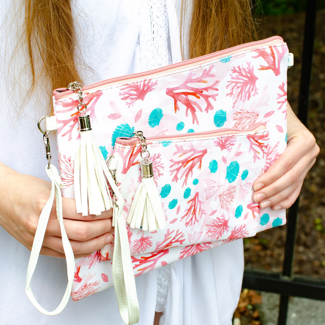 Summer Coral Crossbody Purse and Wristlet Pouch Set - 2 Colors