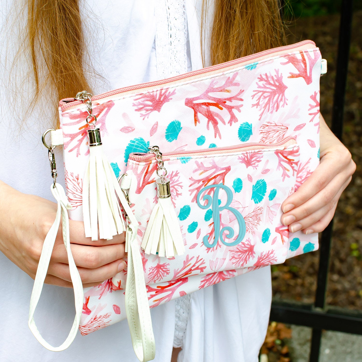 Summer Coral Crossbody Purse and Wristlet Pouch Set 2 Colors