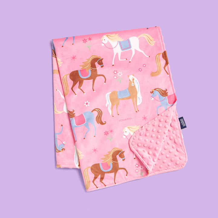 Personalized Plush Minky Dot Baby Blanket - Wildkin - Horses