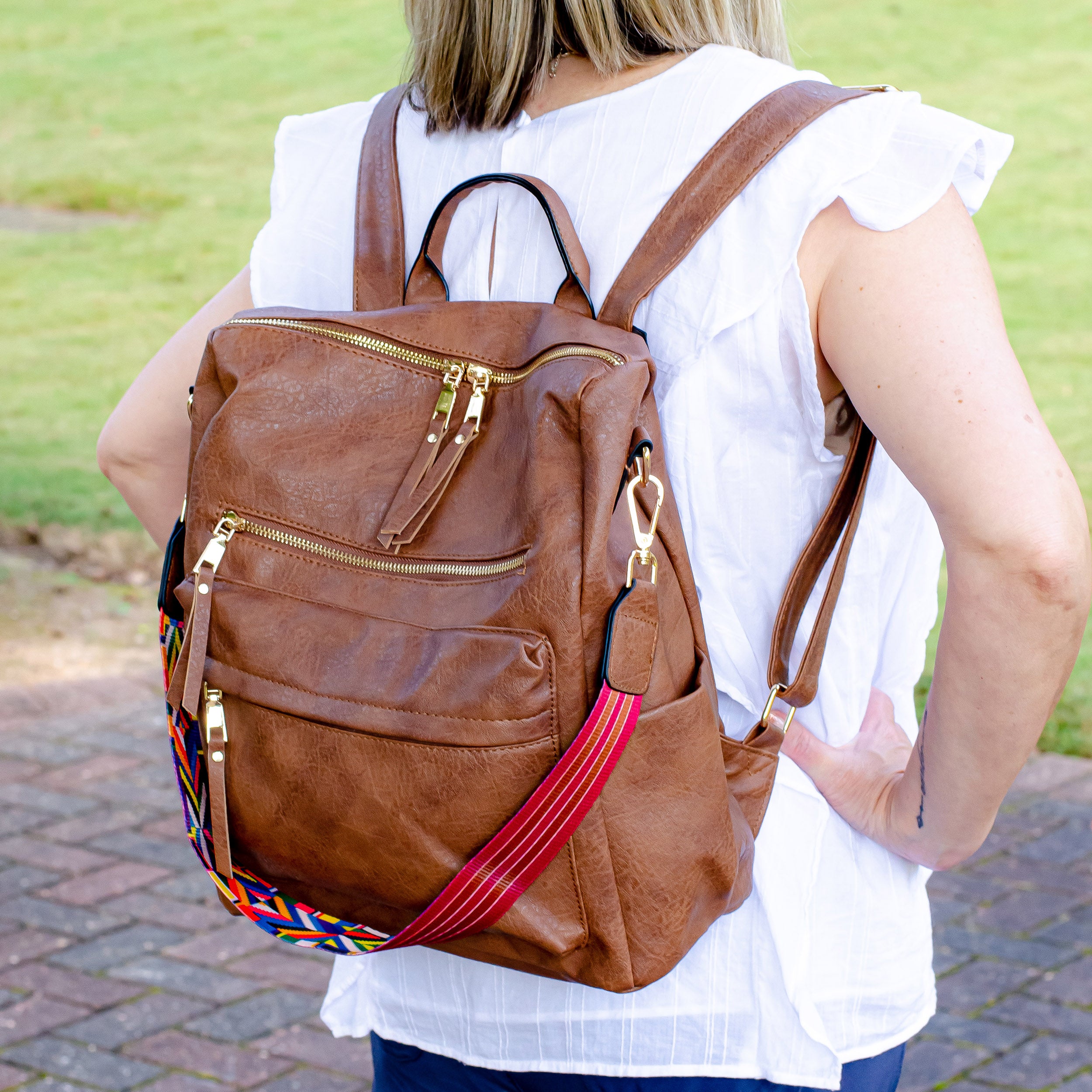 Brown popular Vegan Leather Convertible Backpack