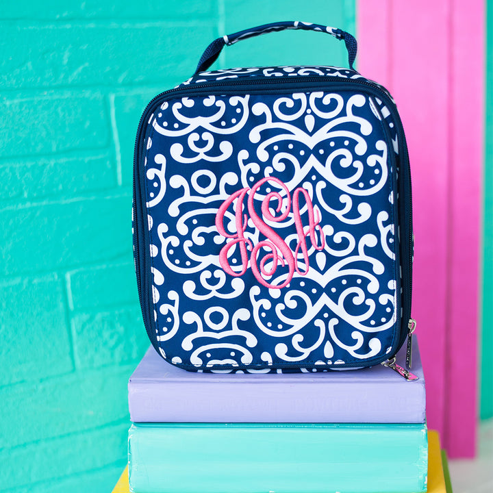 Girls Lunch Box - Dani - Navy and White Floral Paisley