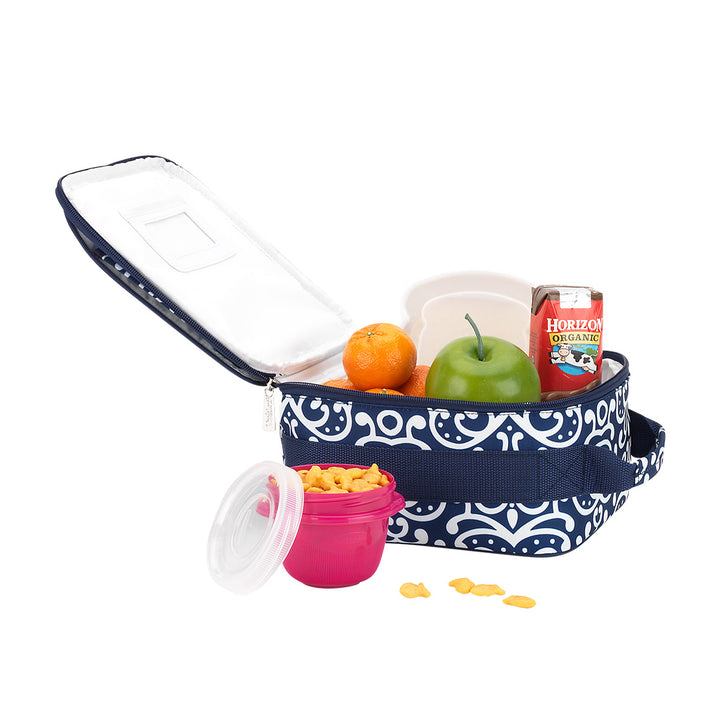 Girls Lunch Box - Dani - Navy and White Floral Paisley