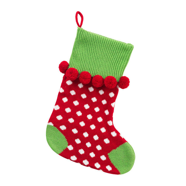 Personalized Knit Stocking with Pom Poms