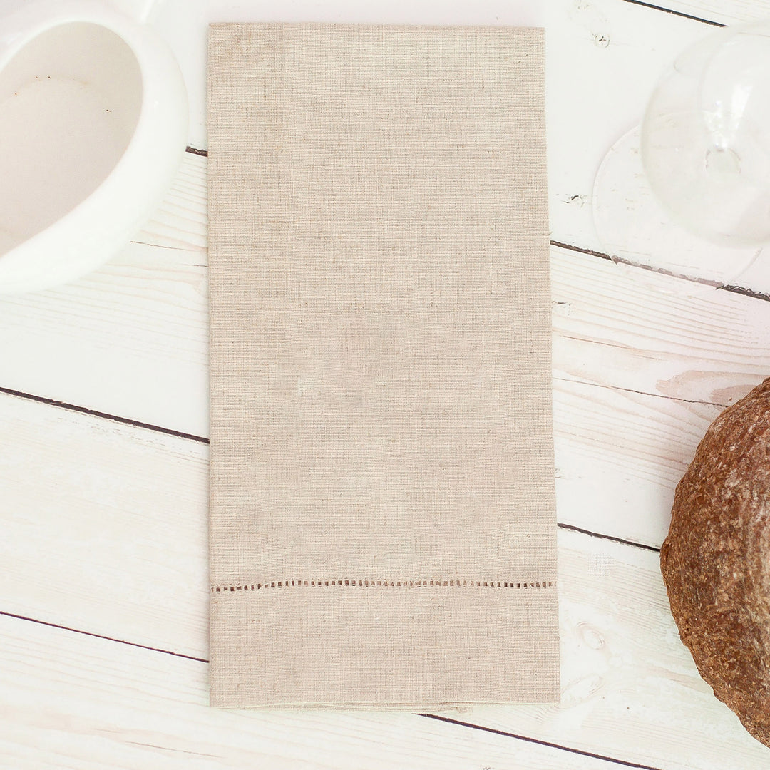 Linen Hemstitched Tea Towel Guest Towel - White or Oatmeal - Set of Two