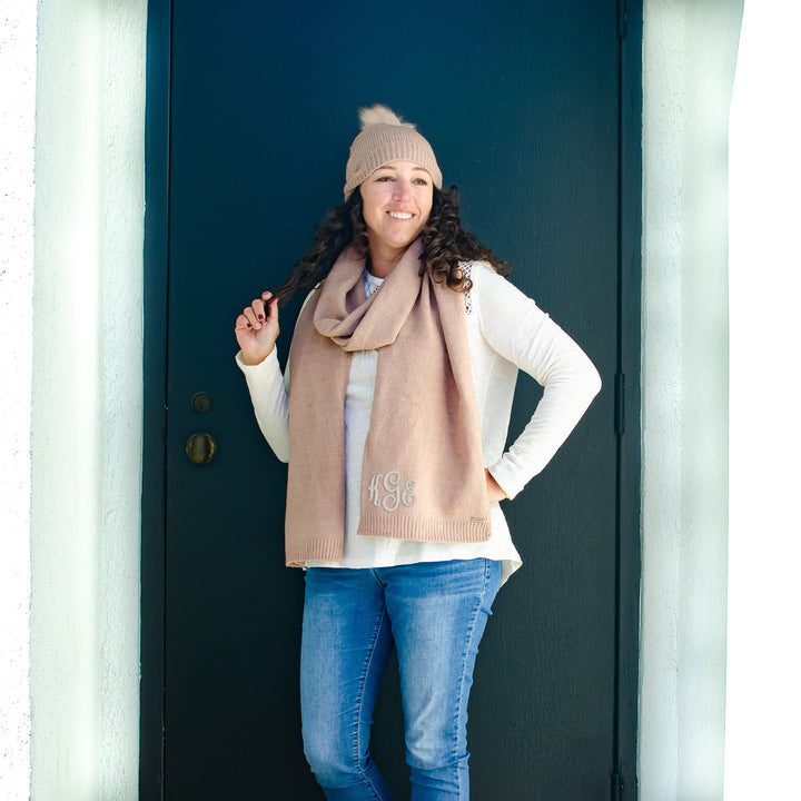 Classic Luxe Monogrammed Winter Hat and Scarf Set - 4 Colors
