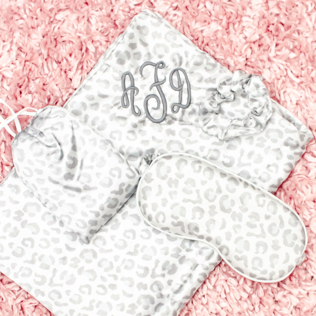 Monogrammed Satin Pillowcase Gift Set with Eye Mask and Scrunchie