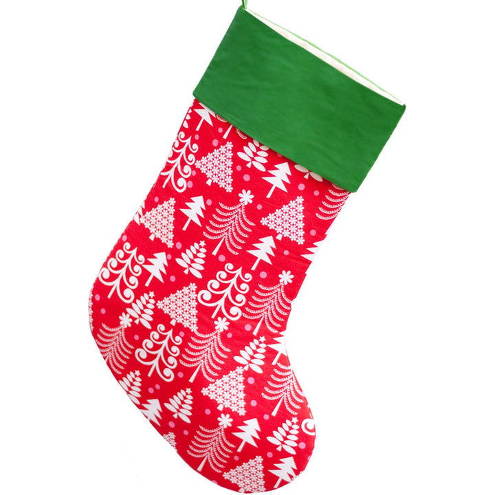 Handmade Personalized Christmas Stocking | Red Christmas Trees | Green Cuff
