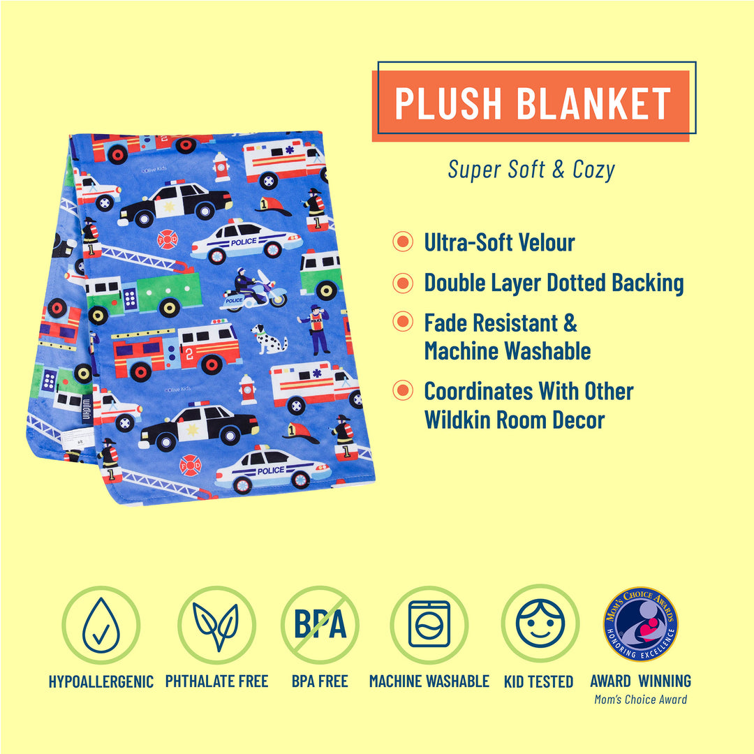 Personalized Plush Minky Dot Baby Blanket - Wildkin - Rescue Trucks