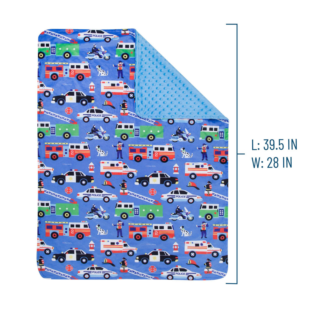 Personalized Plush Minky Dot Baby Blanket - Wildkin - Rescue Trucks