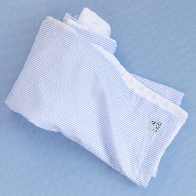 Monogrammed Baby Blanket for Boys - Blue Seersucker