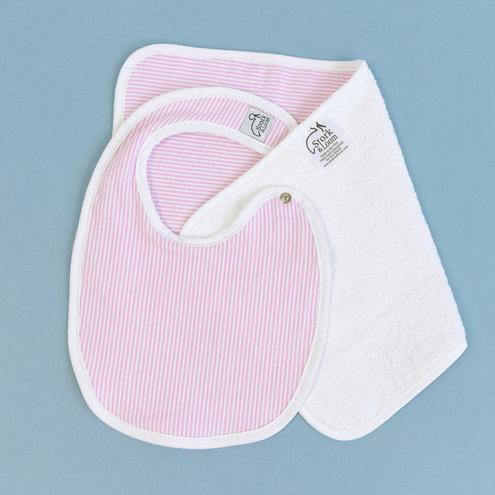 Monogrammed Seersucker Bib and Burp Cloth Set - Pink - Baby Girl Shower Gift