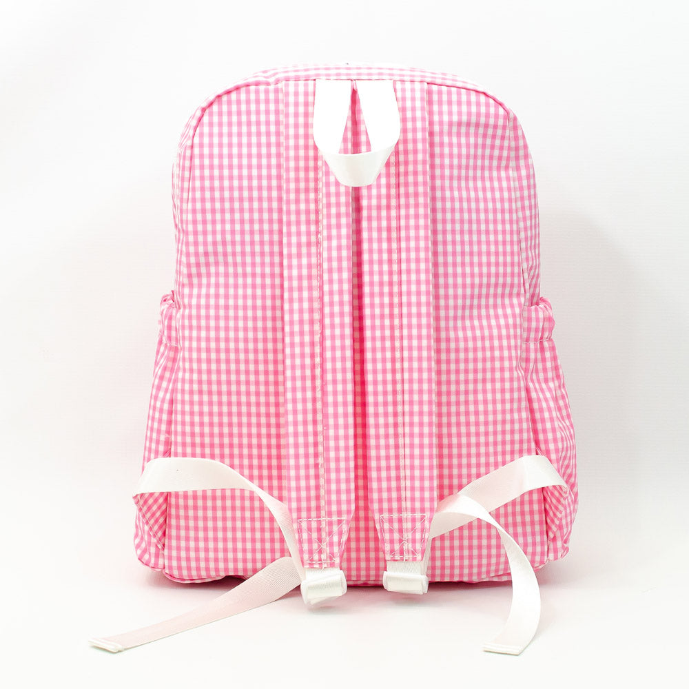 TRVL Design - Pink Gingham Backpacker - Monogrammed Baby Gift - Pink Check Diaper Bag