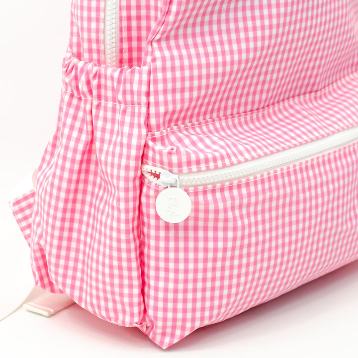 TRVL Design - Pink Gingham Backpacker - Monogrammed Baby Gift - Pink Check Diaper Bag