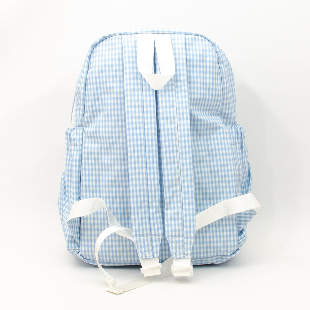 TRVL Design - Light Blue Mist Gingham Backpacker - Monogrammed Baby Gift - Light Blue Baby Boy Diaper Bag