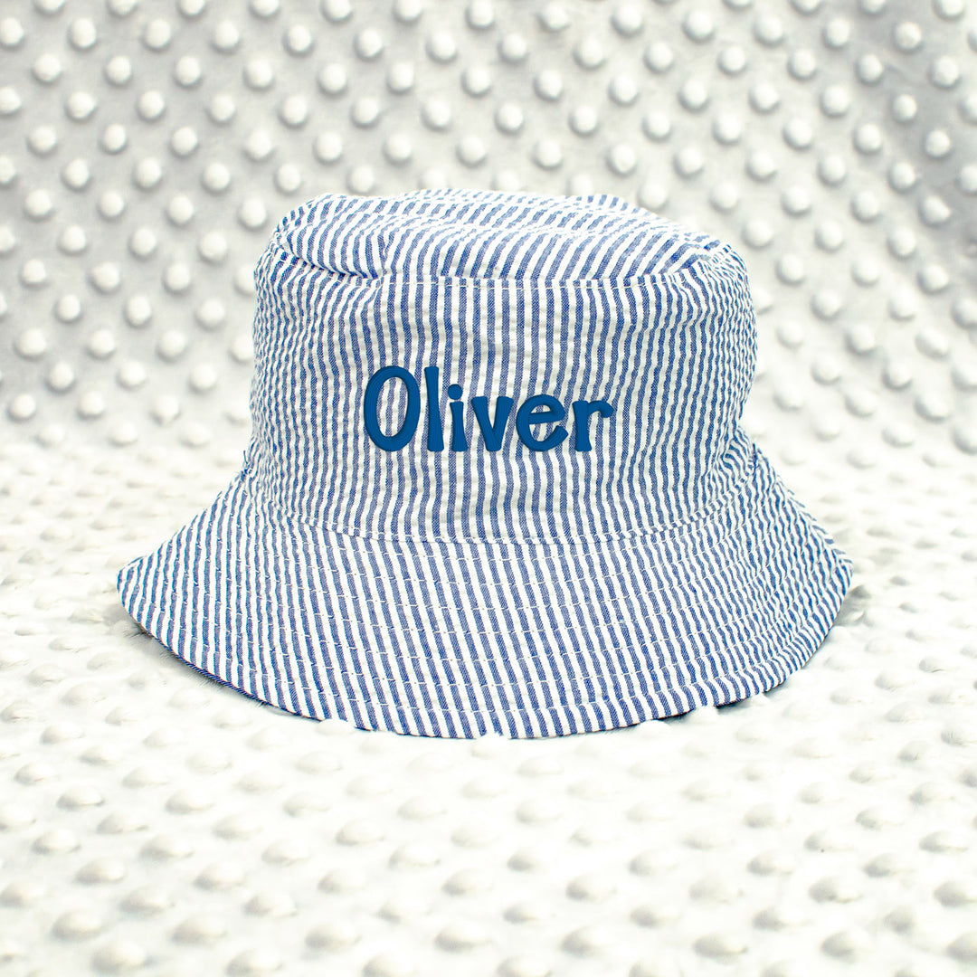 Baby Boy Toddler Personalized Bucket Hat Seersucker Sun Hat - Blue