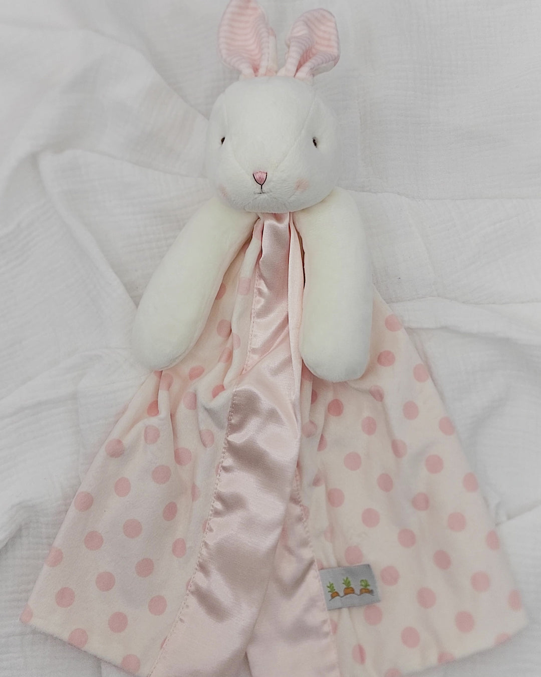 Personalized Lovey Baby Blanket - Bunnies by the Bay Buddy Blanket - Pink Blossom Dot